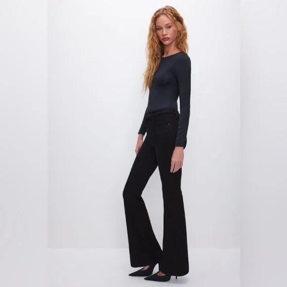 Good American Good Leg Flare Tummy Tech Jeans Size 25 Black - Picture 4 of 15